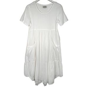 Rowie The Label Babydoll Tiered Dress S White Pockets Beach Summer Australian